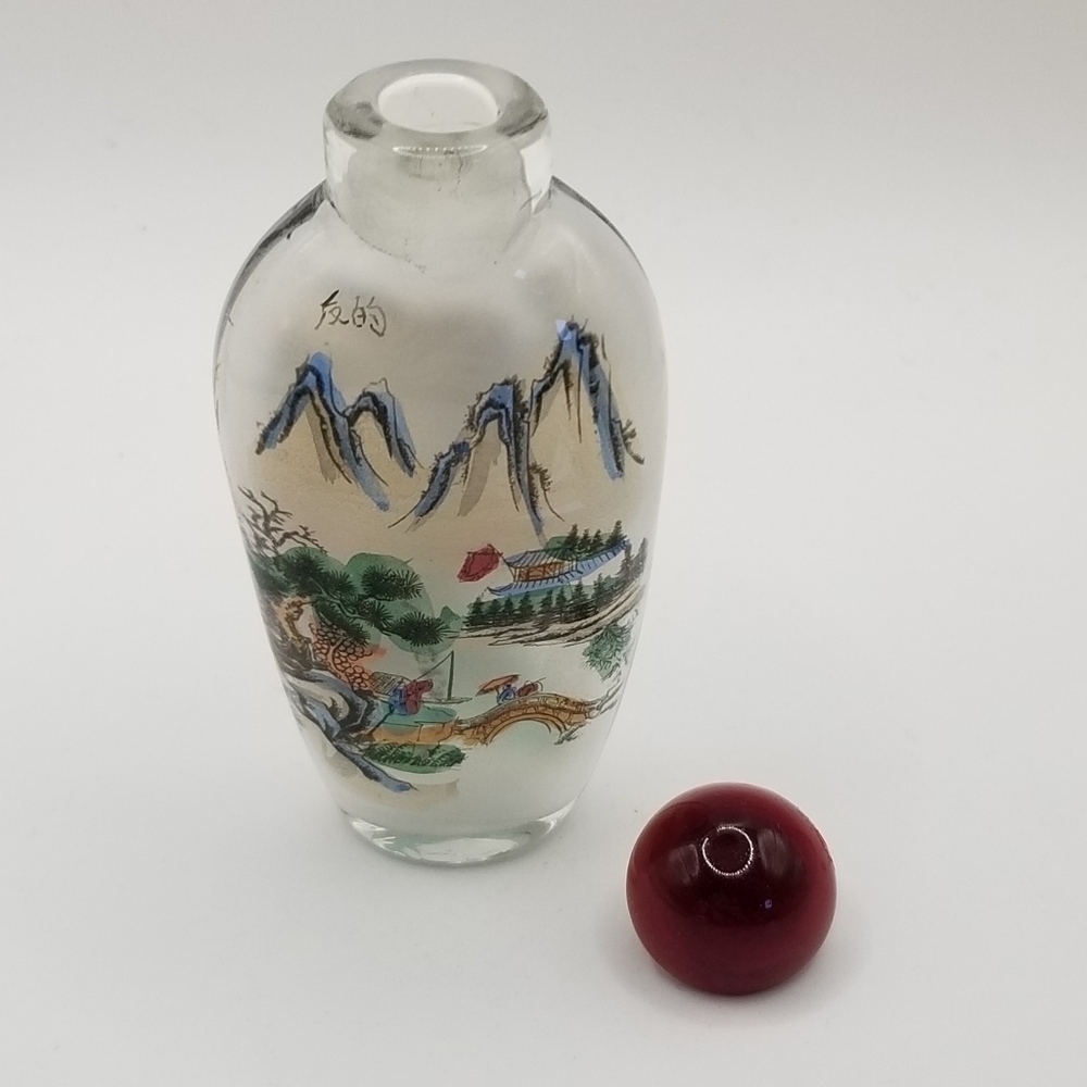 Lead Crystal Reverse Painted Perfume Bottle Miniature Snuff Japanese Asian 3" - Picture 7 of 12